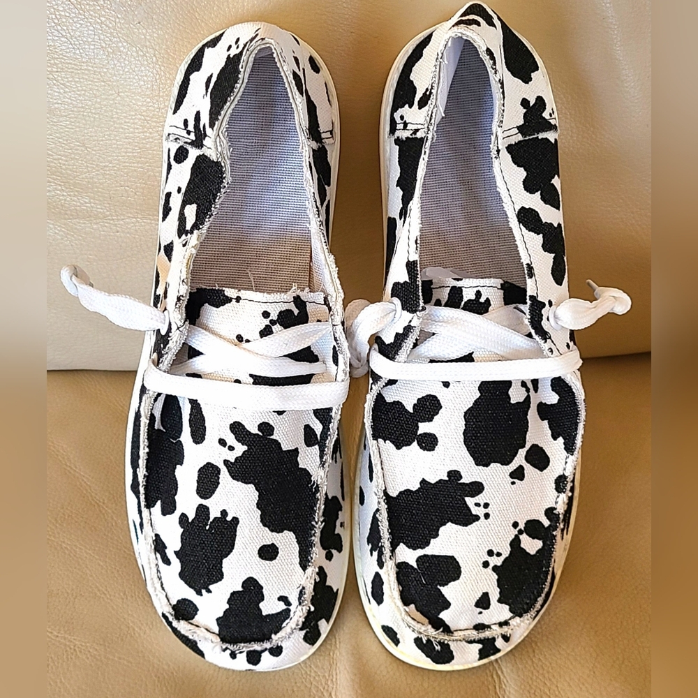 Black & White Canvas Cow Print Shoes